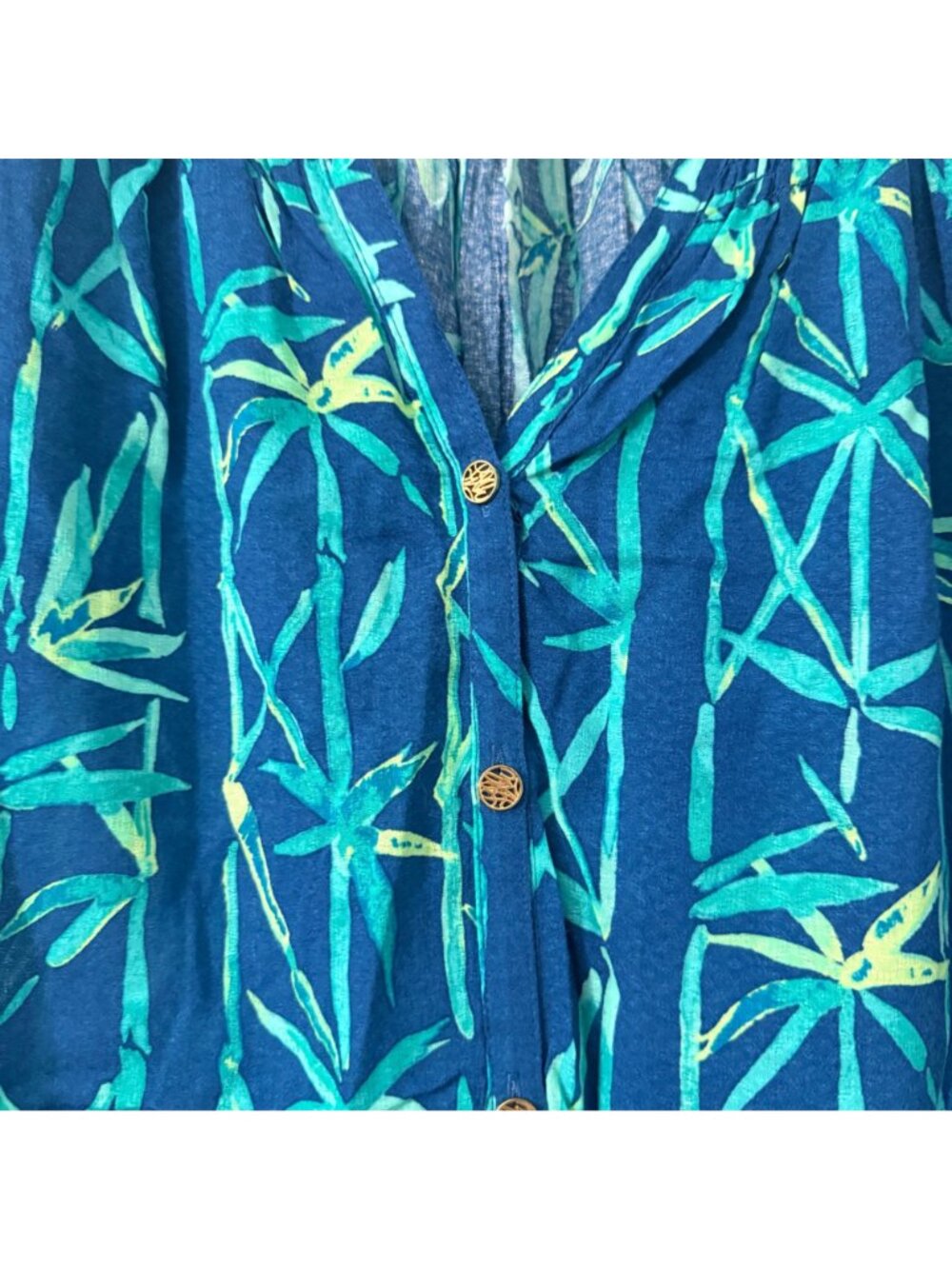 Lilly Pulitzer Blue Green Bamboo Blouse Pant Set Womens Size XS/S - Picture 4 of 13